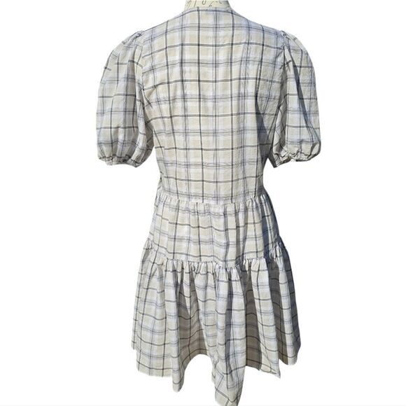 J. Crew Cotton Voile Wrap Mini Dress Puff Sleeves In Oyster White Plaid Small - Picture 6 of 10